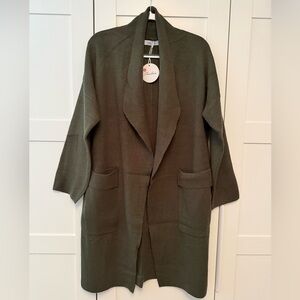 Olive Open-Front Long Cardigan Coat NWT, XL